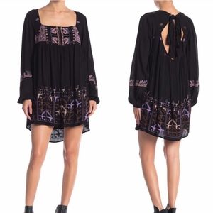 Free People Black Rhiannon Embroidered Dress New Medium with Pockets
